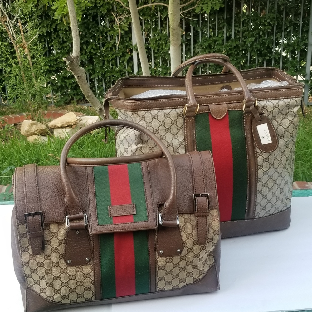 Extra pics for Vintage  Rare Gucci Web travel train case bag and mini Duffle bag